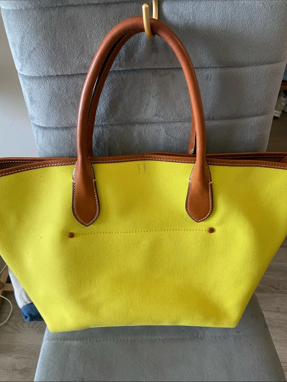 Polo by Ralph Lauren Yellow Canvas Tote with Brown Leather Handles